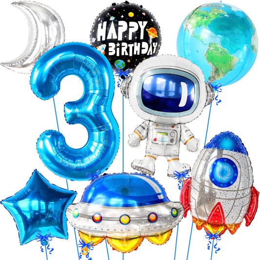 KatchOn, Big Outer Space 3 Year Old Birthday Balloons - Pack of 8 | 3