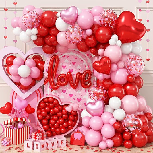 Valentines Day Balloon Arch Kit 114Pcs Red Pink White Balloon