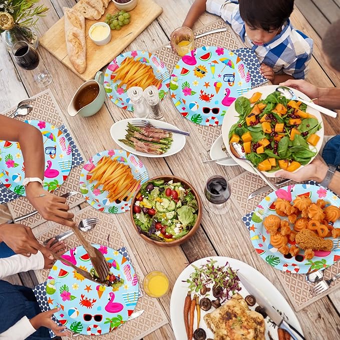 60 Pcs Summer Party Paper Plates Disposable Round Paper