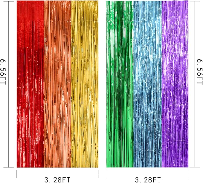 2 Pack Rainbow Backdrop Party Decorations Tinsel Curtain Party