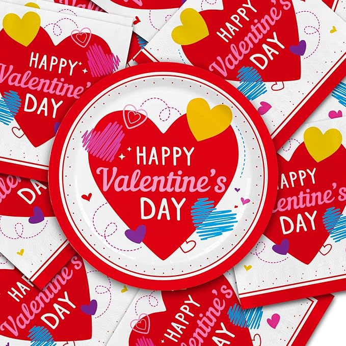 Valentine's Day Party Supplies Set for 50 Elegant Disposable Paper