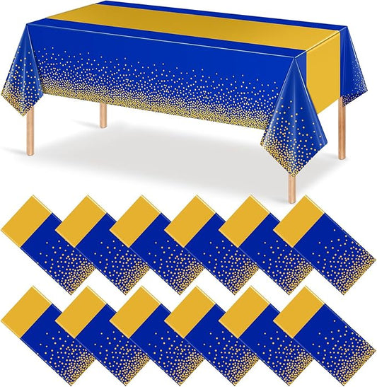 12Pcs Blue Gold Tablecloth Party Decorations,Plastic Royal Blue Table