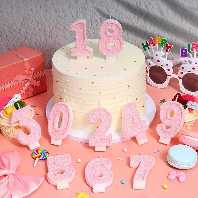 Cute Number 1 Birthday Candle, Glitter Pink Number Candles, First