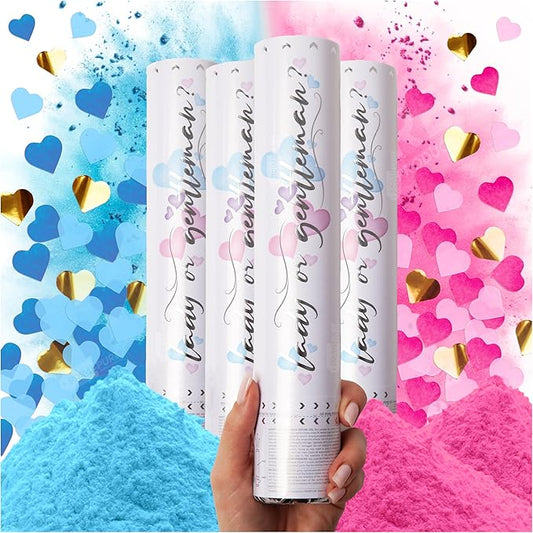 Gender Reveal Confetti Cannon Biodegradable Powder & Heart Shaped