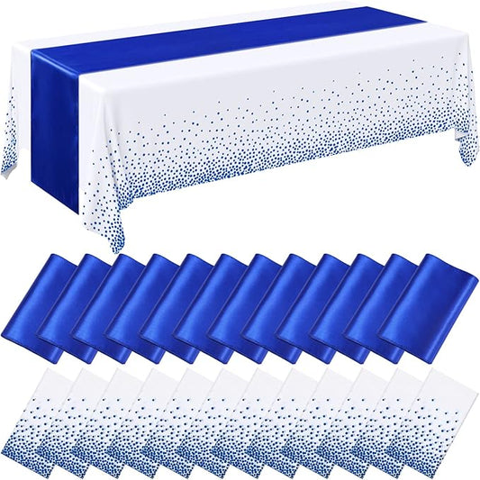 Breling 24 Pack Royal Blue Disposable Plastic Tablecloths and Satin