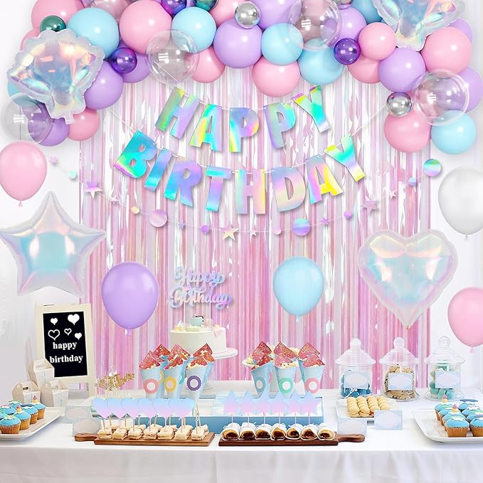 Mermaid Birthday Decorations for Girls Women Iridescent Birthday
