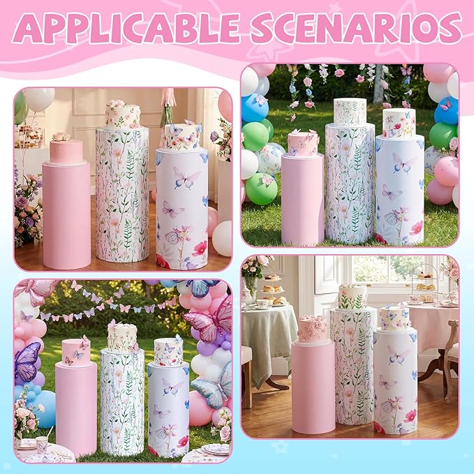 Set of 3 Wildflowers Bridal Shower Spandex Cylinder Stand Cover