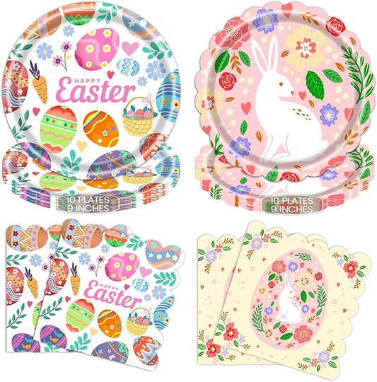 40PCS Easter Party Plates & Napkins Set – 2 Designs (Easter Eggs &