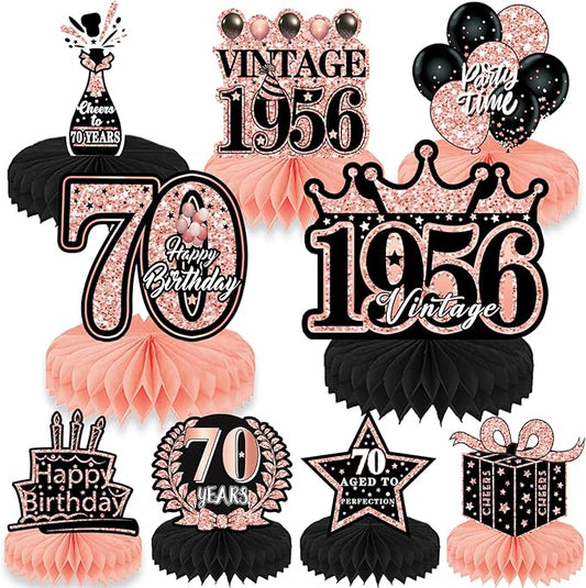 70th Birthday Decorations for Women - 9pcs Rose Gold 70 Years 1956