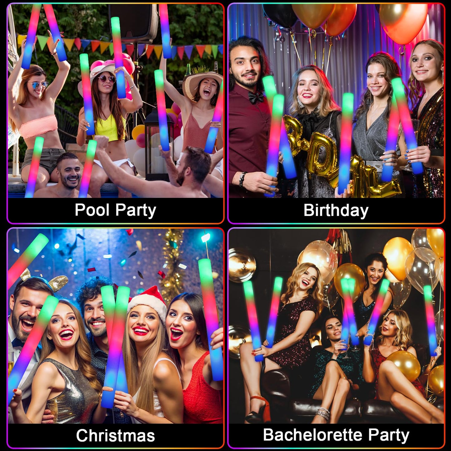 100 PCS Foam Glow Sticks, Bulk Glow Sticks with 3 Modes