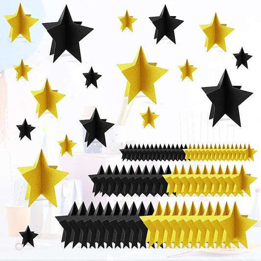 70 Pcs Black and Gold Star Centerpieces Black and Gold Party
