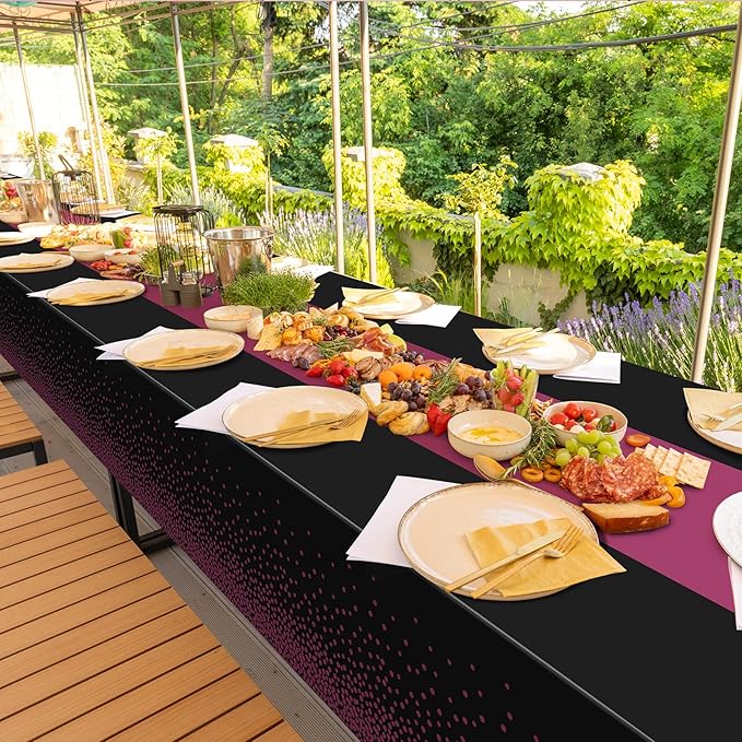 3Pcs Black and Maroon Purple Tablecloth Party Decorations,Plastic