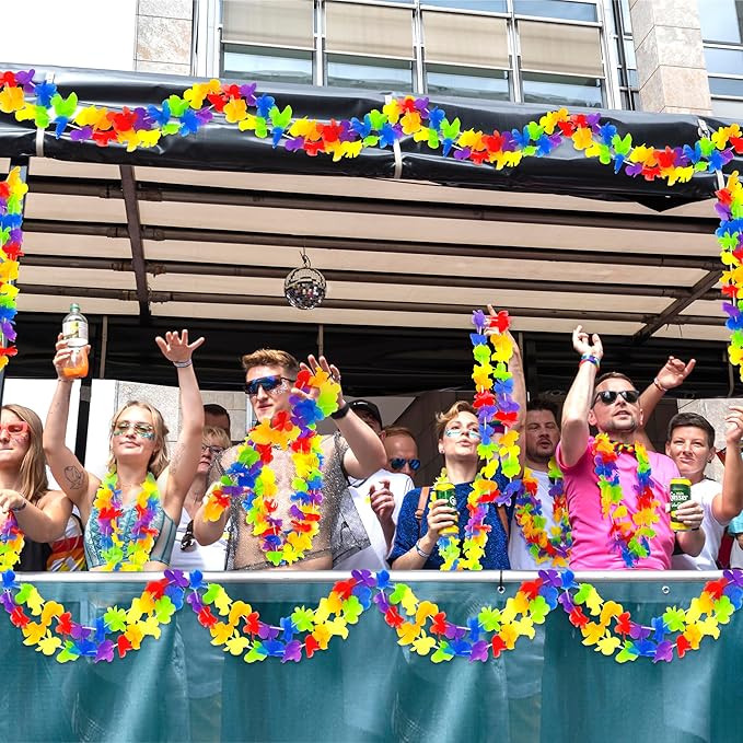 Arrowom Pride Accessories, 24pcs LGBTQ Floral Leis Decorations Bulk