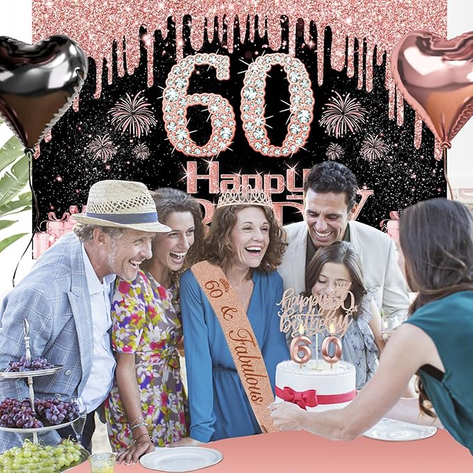 60th Birthday Decorations for Women 49pcs Black Rose Gold Black