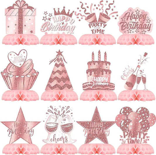 Pink Rose Gold Party Decorations 12Pcs Pink Rose Gold Honeycomb