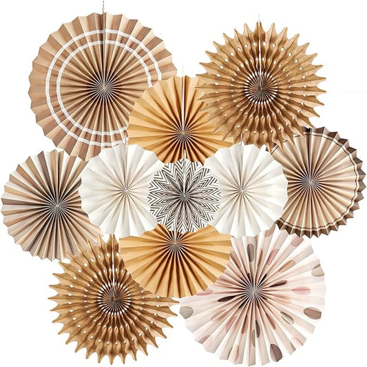 11 PCS Paper Fans Decorations Brown Party Decorations
