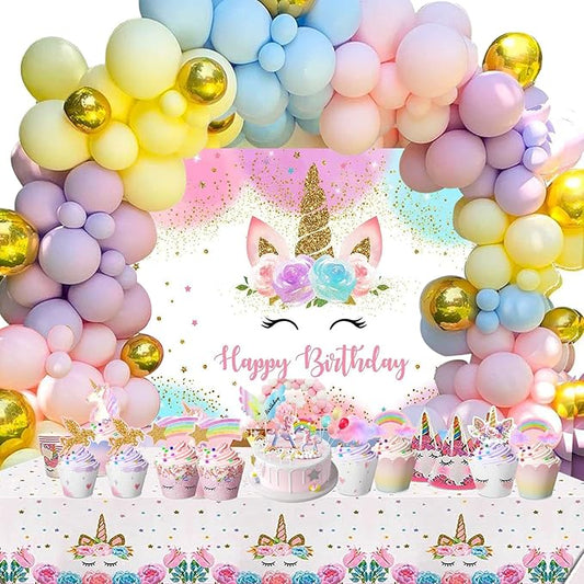 Pink Unicorn Party Decorations Kit 124Pcs Macaron Balloon Arch with