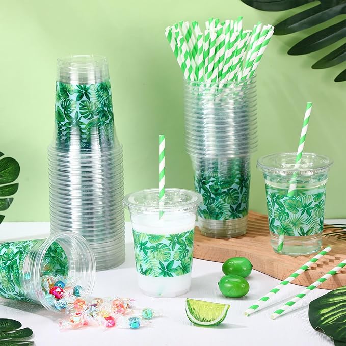 50 Pack Hawaiian Luau Party Decorations Cups with Straws Tropical