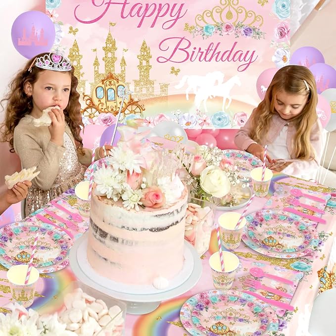 Princess Birthday Party Supplies Includes Backdrop Banner Plate
