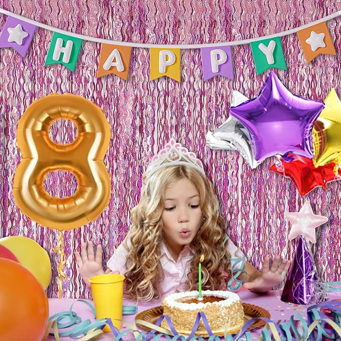 Pink Streamers Fringe Backdrop Tinsel Foil Fringe Curtains Wavy