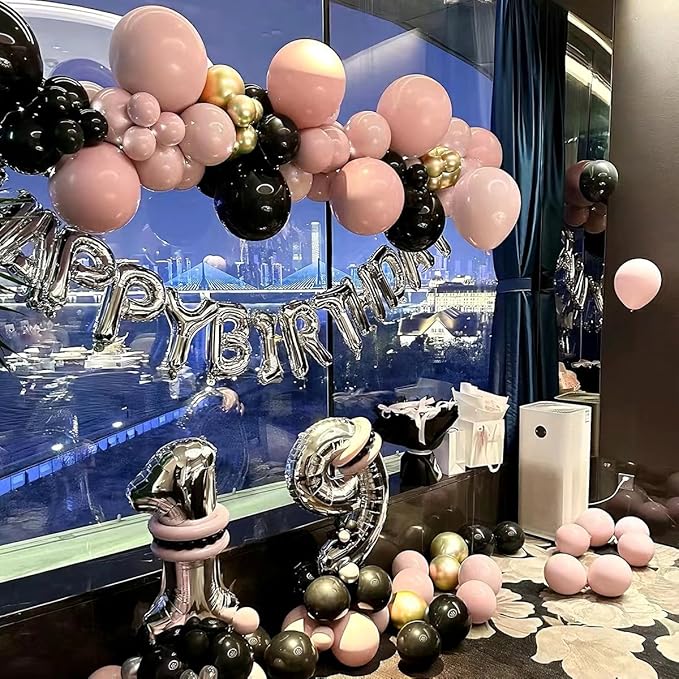 Black Pink and Gold Balloon Garland Arch Kit 156 Pastel Pink Matte