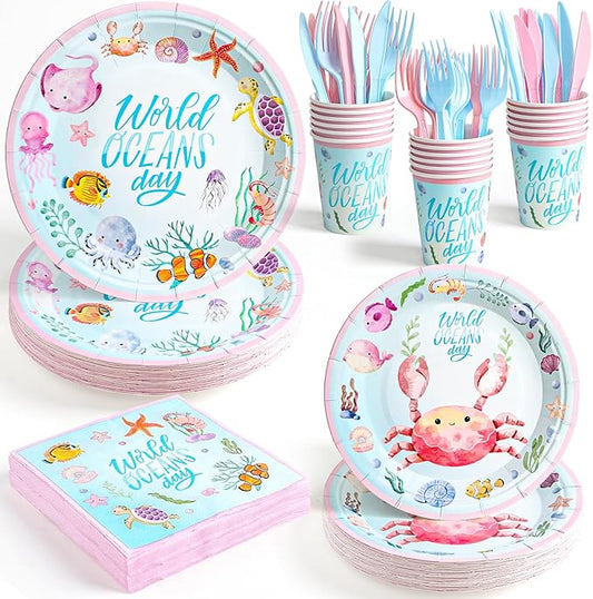 144Pcs Under the Sea Animal Birthday Party Supplies Decorations