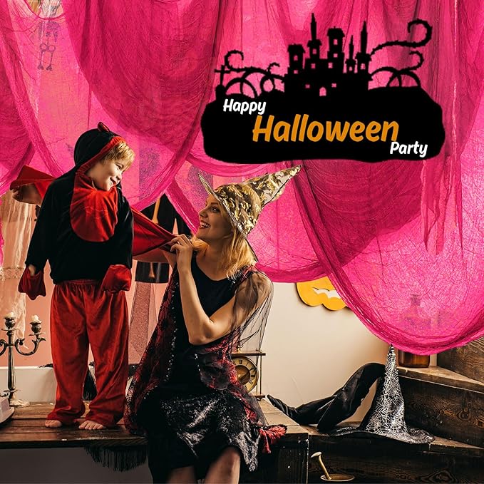 Halloween Pink Creepy Cloth 276 x 87 Inch Hot Pink Spooky Gauze