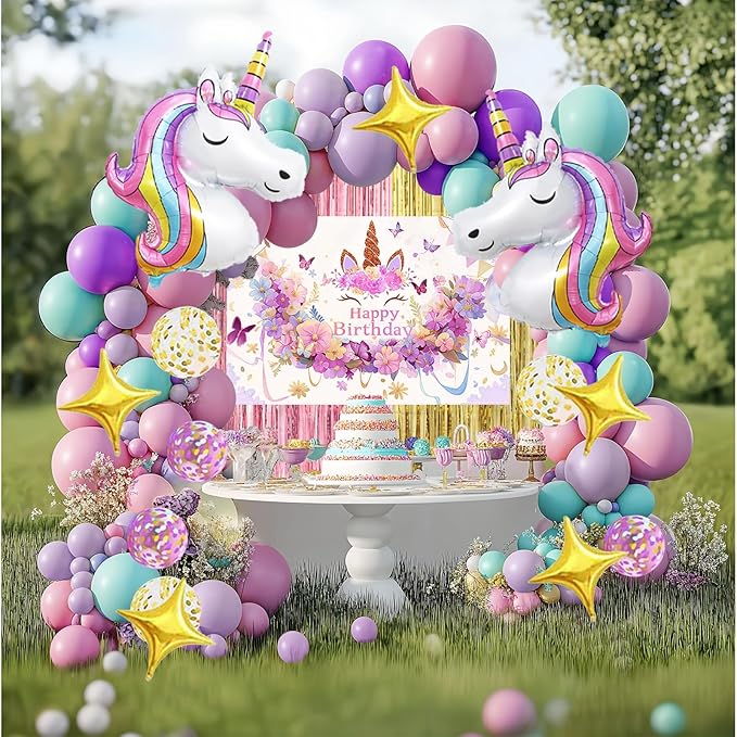 Unicorn Party Decorations Kit 135 Piece Set with 3D Foil Balloons