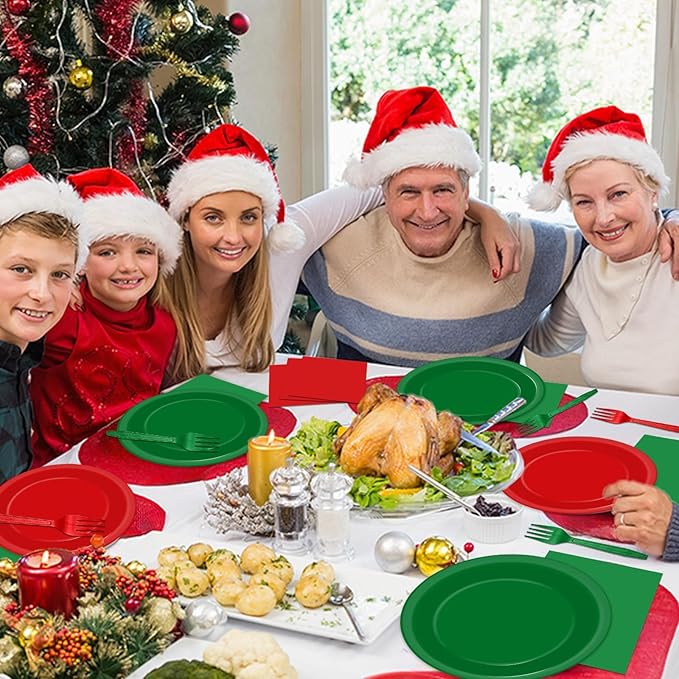 50 Guests Christmas Party Supplies Red and Green Plates and Napkins
