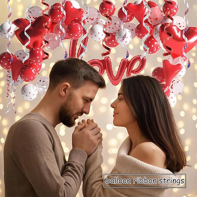 Red Pink Silver Curling Ribbons Balloon String Ribbons - 3