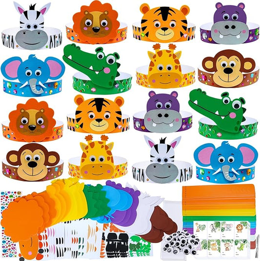 24 Sets Jungle Animal Headbands Craft Kits Safari Crown Art Sets DIY