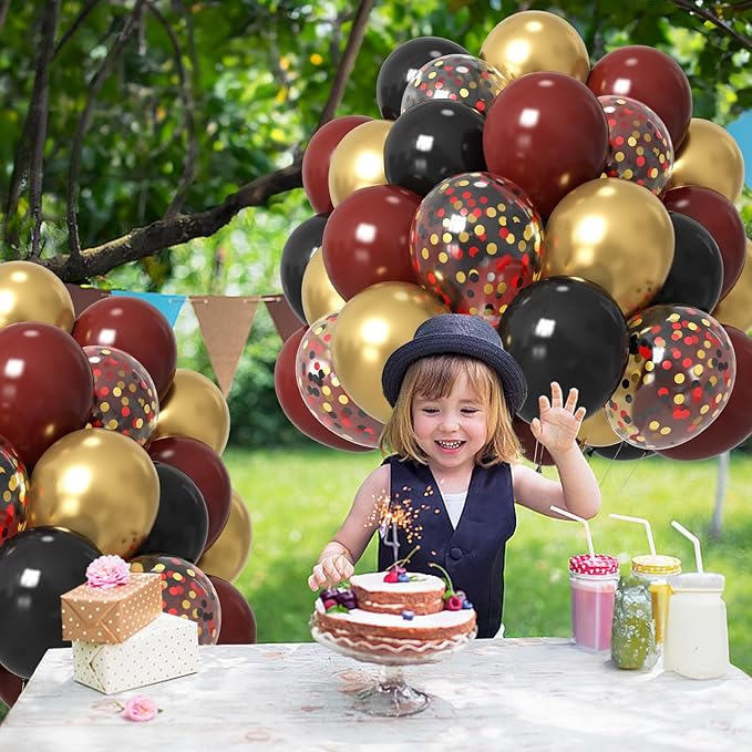 HILAVO Black Burgundy Gold Balloons 12 Inch Burgundy Maroon Red Black