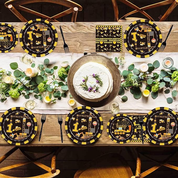 92 Pcs Construction 1st Birthday Party Supplies Dump Truck Theme One