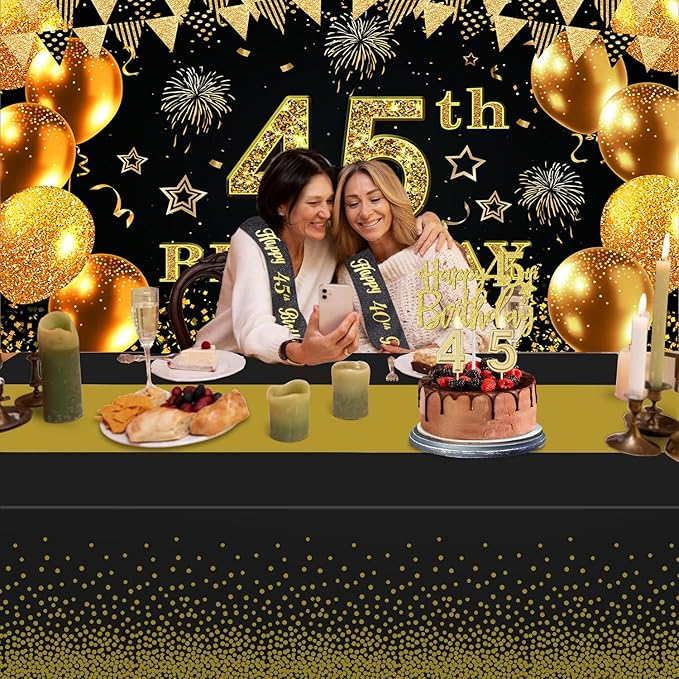 45th Birthday Decorations Men Women with 45th Birthday Banner Black