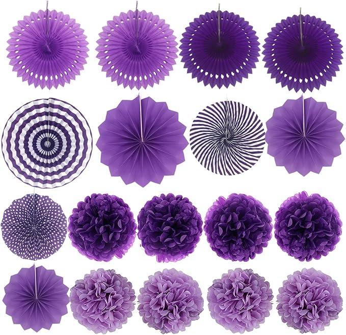 ZERODECO Party Decoration, 21 Pcs Purple and Lavender Hanging Paper