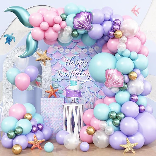 Mermaid Balloon Garland Arch Kit Pastel Pink Purple Teal Blue