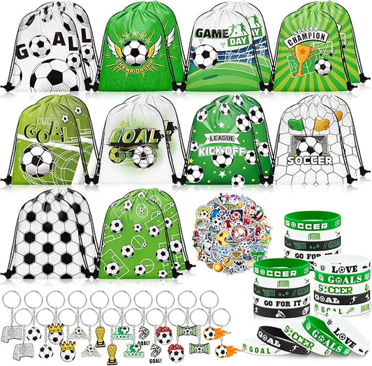 110 Pcs Soccer Party Favors Drawstring Bags with Keychains Silicone
