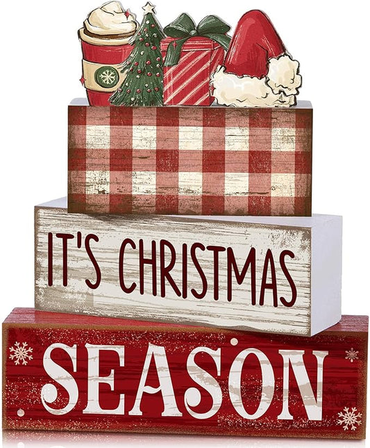 4 Pcs Christmas Table Decoration Wooden Hot Cocoa Santa Hat