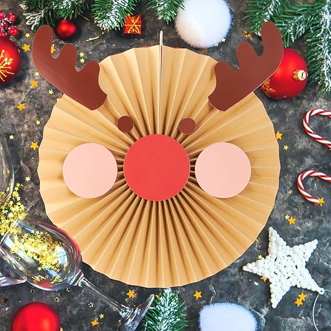 Christmas Hanging Paper Fans Decoration Red White Xmas Snowman Party