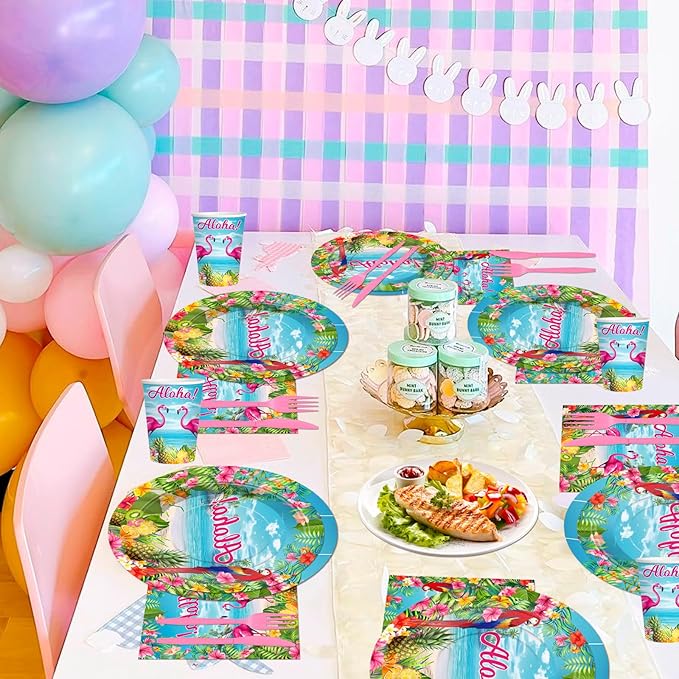 Flamingo Party Supplies 144 PCS Tropical Hawaiian Luau Decorations