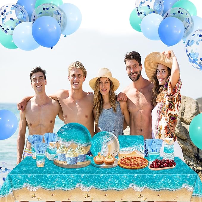 Beach Party Decorations Pool Party Plates and Napkins Sets 300 GSM