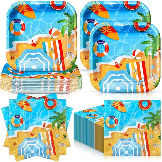 72 Pcs Pool Party Plates and Napkin Serve 36 7 Square Paper Dessert