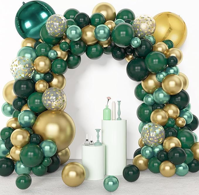 Amandir 153pcs Green and Gold Balloon Garland Arch Kit, Different