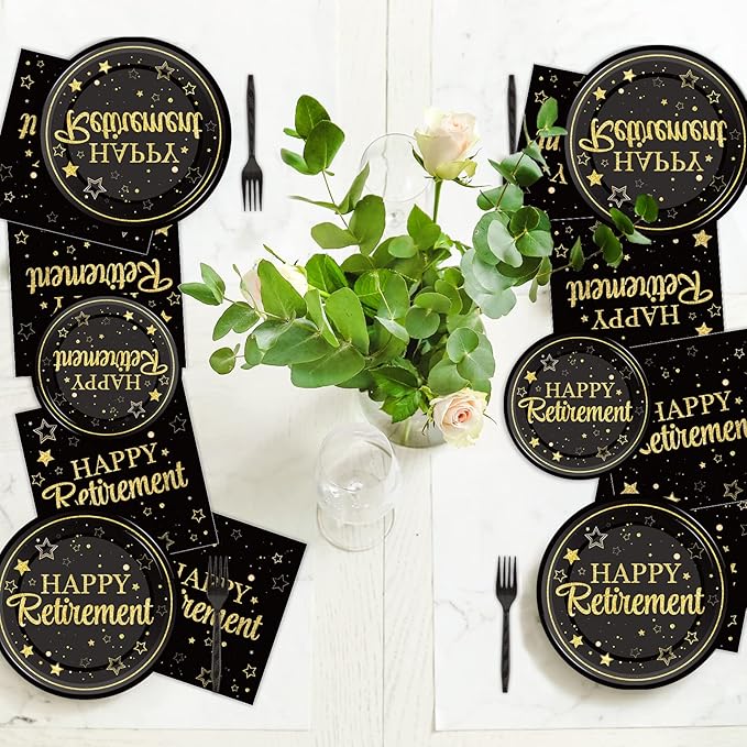 96 Pcs Retirement Party Plates Napkins Tableware Set Happy