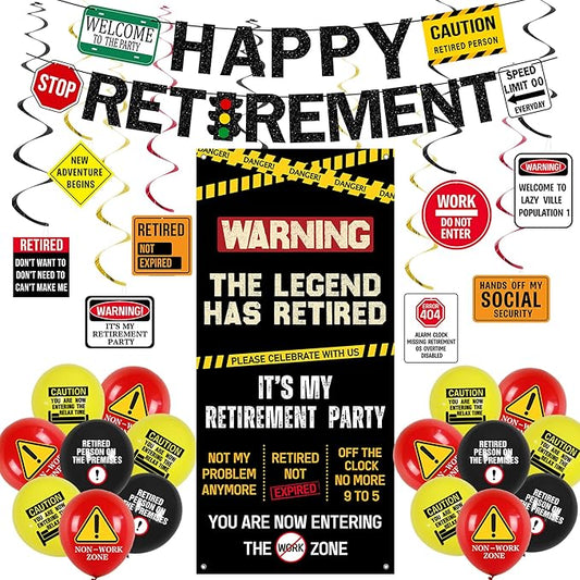 Retirement Decorations Men Women Caution Logos Happy Retirement