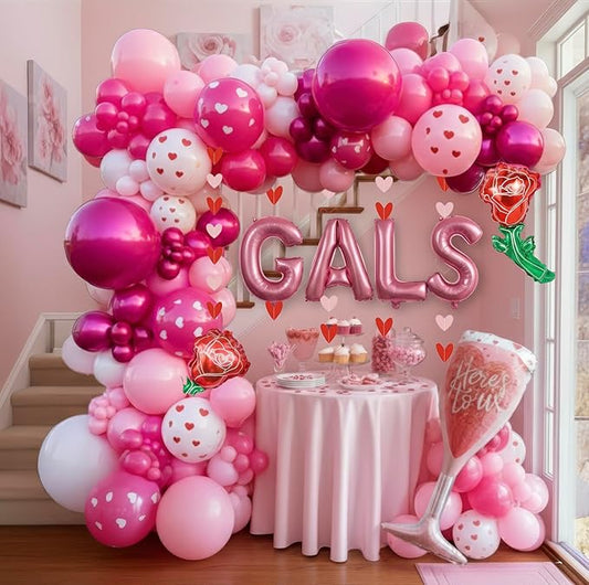 Galentines Day Party Decorations hot pink and pink Balloon Arch