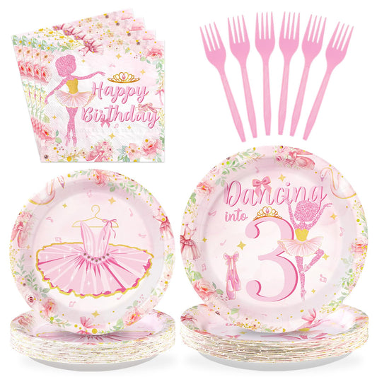 96Pcs Ballerina 3rd Birthday Decorations Cute Ballet 3rd Birthday