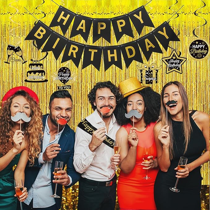 Black and Gold Birthday Decorations for Men Women