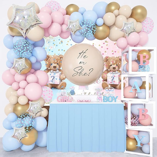 164PCS Gender Reveal Balloon Boxes Decorations Pink and Blue Balloon