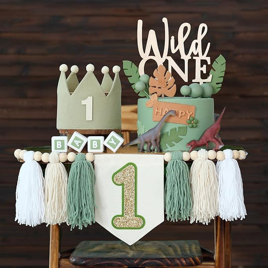 Wild One High Chair Banner for 1st Birthday Party Boy Decorations